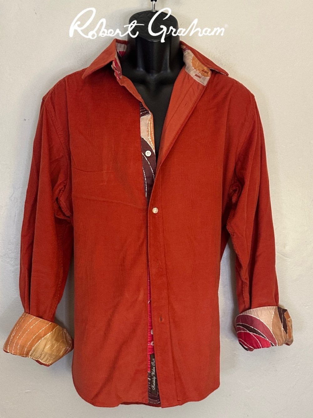 Robert Graham Corduroy Contrast Long Sleeve Shirt Large Gently worn 100% cotton